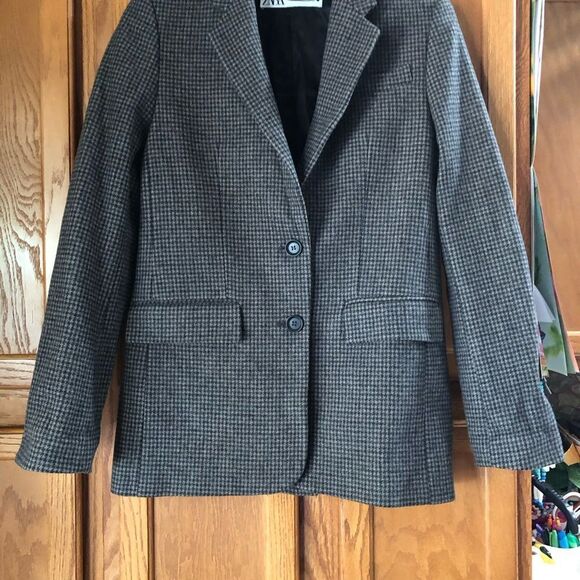 ZARA Oversized Two Button Plaid Blazer Jacket w/Elbow Patches Size XS - Picture 4 of 16